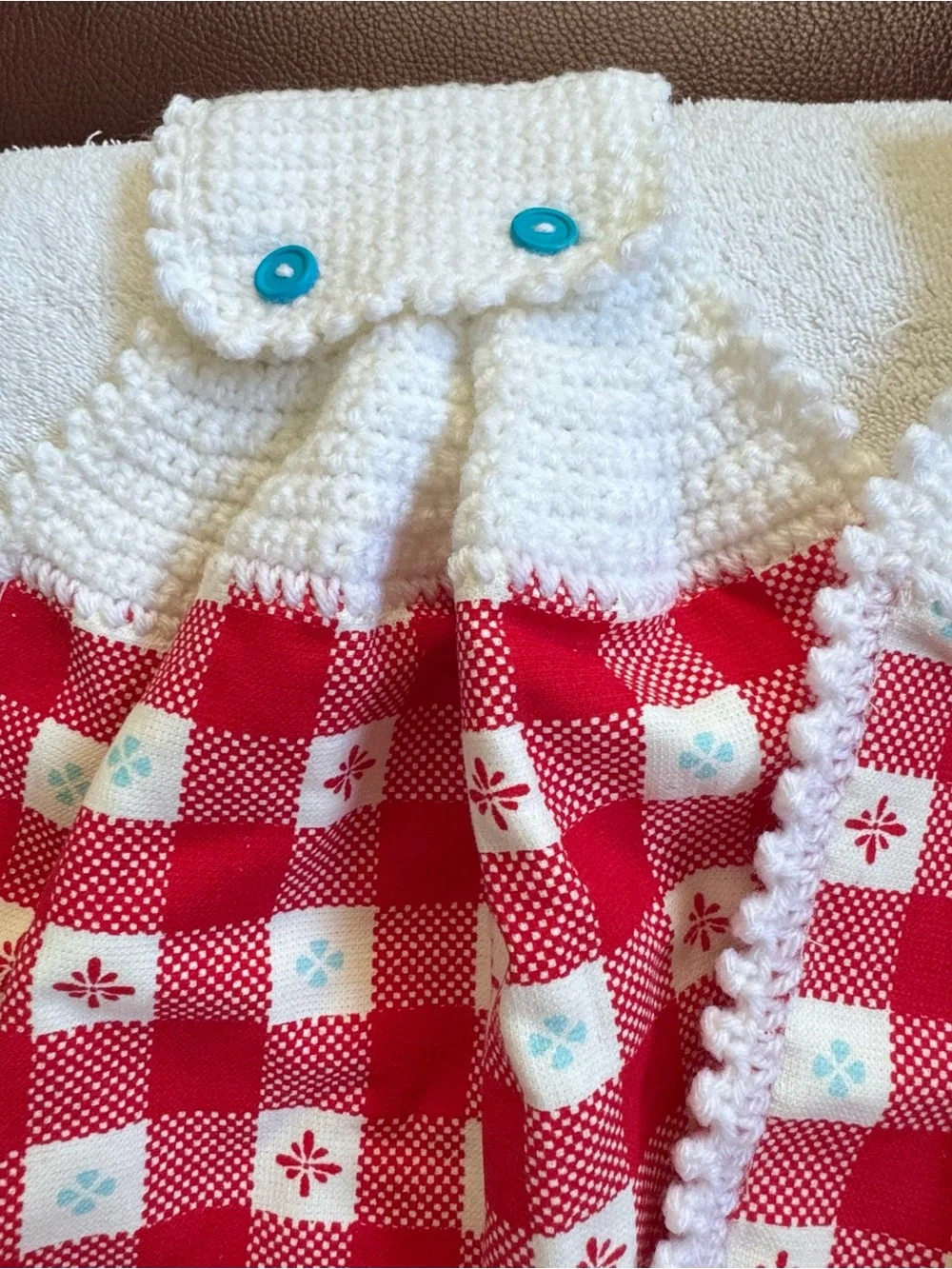 Pioneer Woman Crochet Hanging Kitchen Towels Pair Red Check